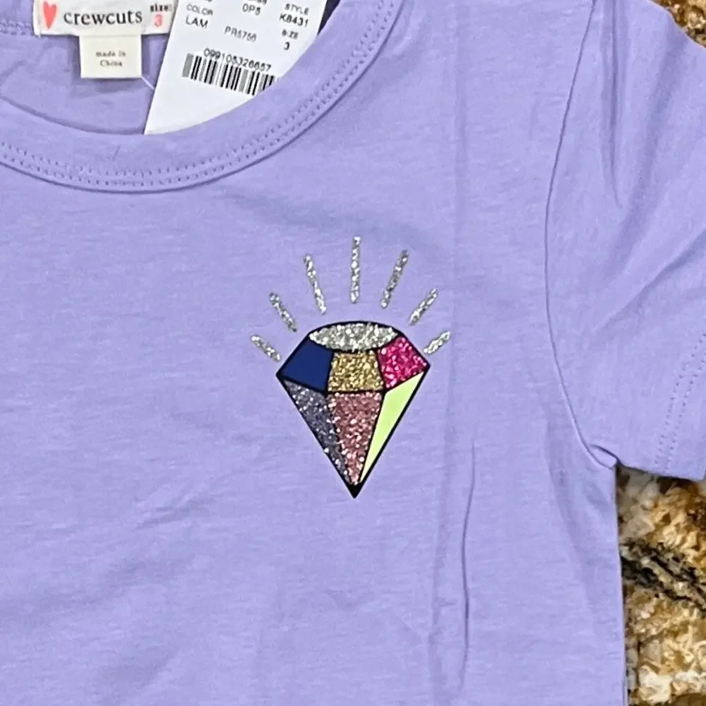 NWT J. Crew Girls' Purple W/Glitter Gem Front-Tie Tee - SIZE 3